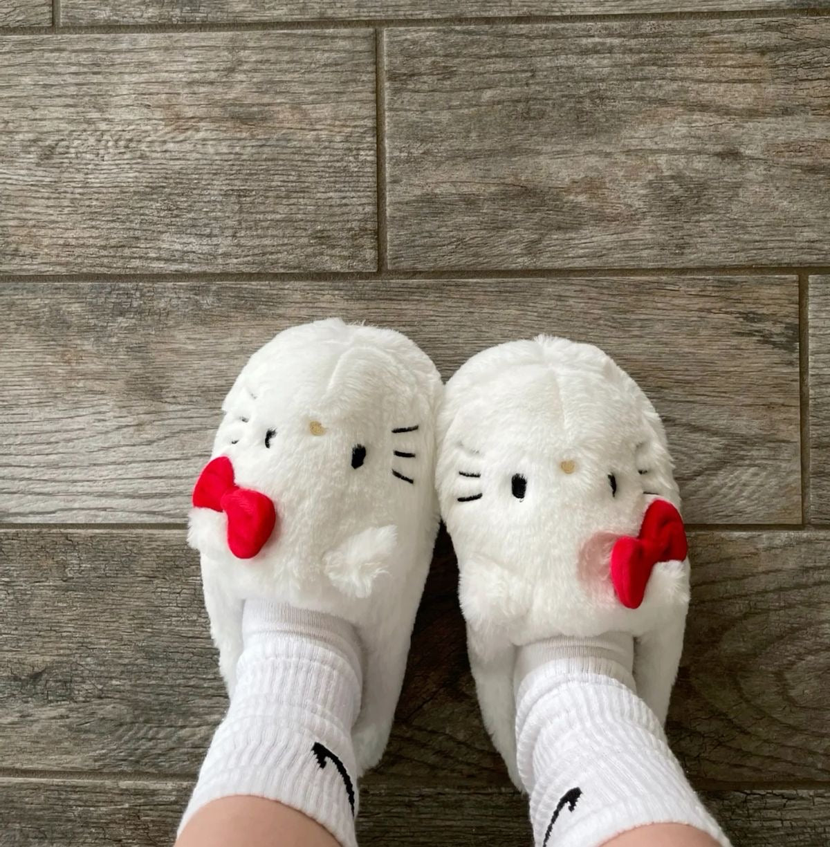 White Hello Kitty Plush Slippers