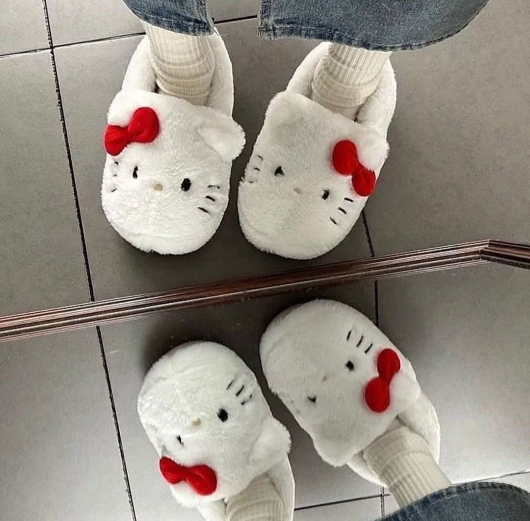 White Hello Kitty Plush Slippers