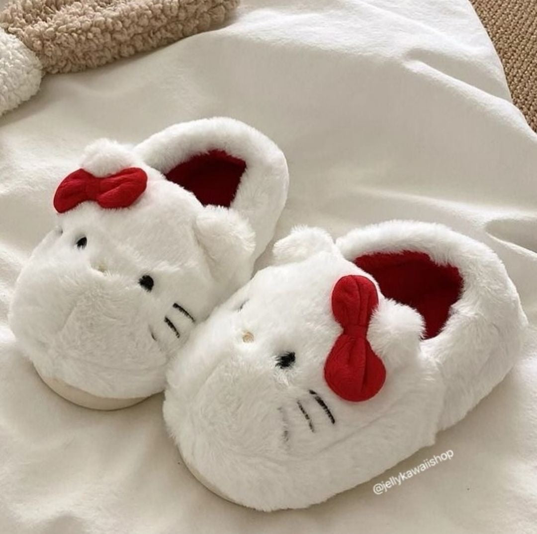 White Hello Kitty Plush Slippers