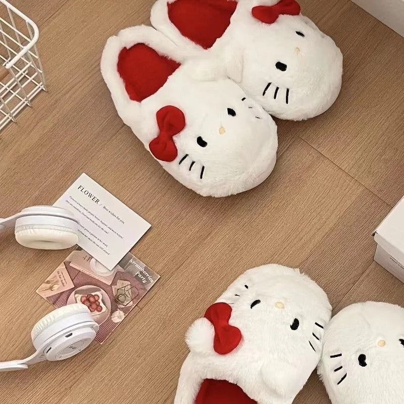 White Hello Kitty Plush Slippers