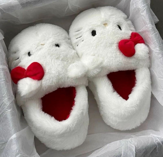 White Hello Kitty Plush Slippers