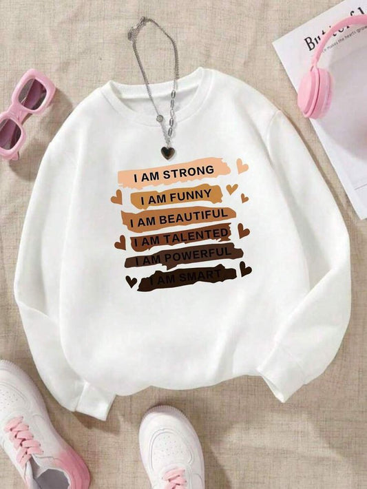 White Inspirational Text Graphic Sweatshirt