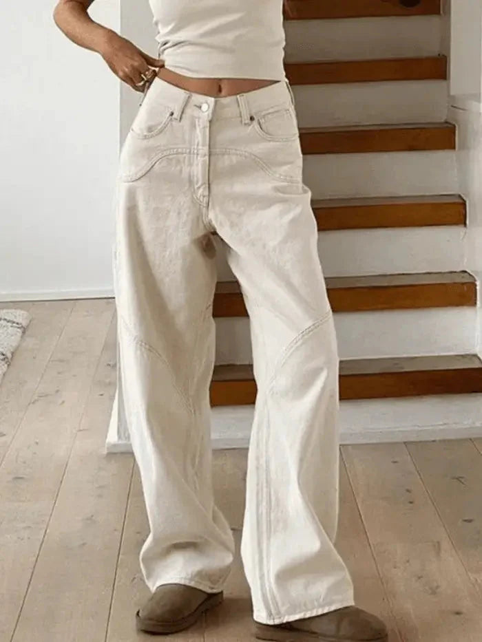 White Splice Straight Leg Cargo Jeans