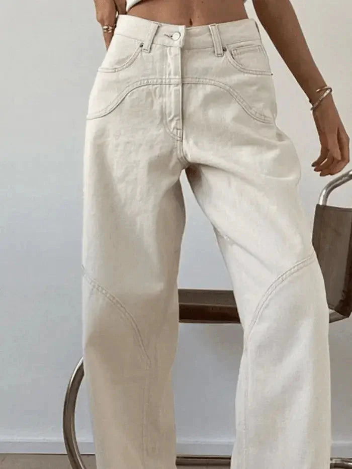 White Splice Straight Leg Cargo Jeans