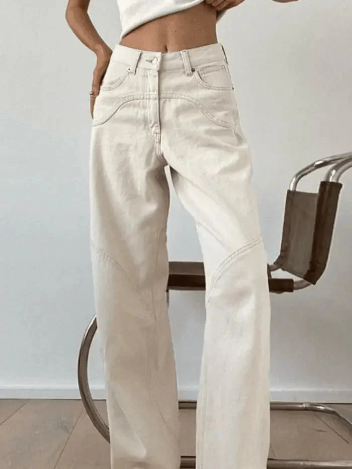 White Splice Straight Leg Cargo Jeans