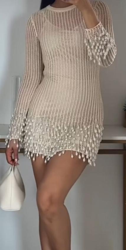 Pearl Fringe Knit Dress